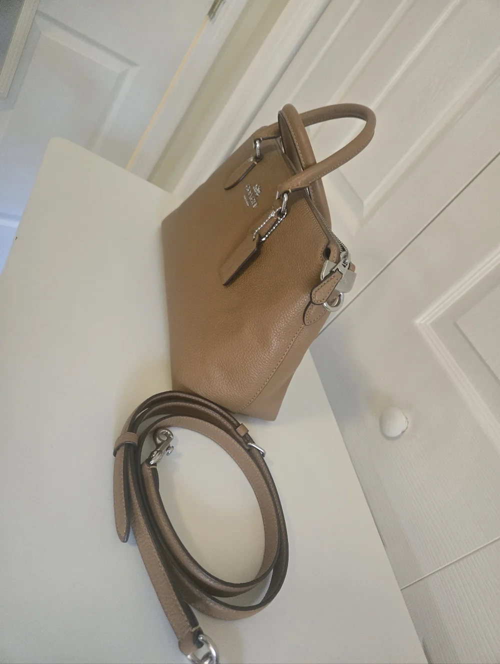 Coach Tan Pebbled Leather GEORGIA Satchel with Detachable Strap - Picture 2 of 15
